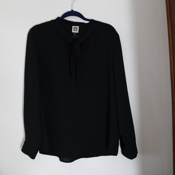 Anne Klein Black Blouse with Studded Tie in French Style - Picture 3 of 4